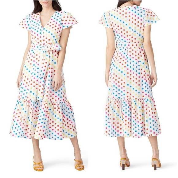 Color Me Courtney Dipping Dot Minnie Midi Dress Polka Dots White Button Front - Picture 1 of 11